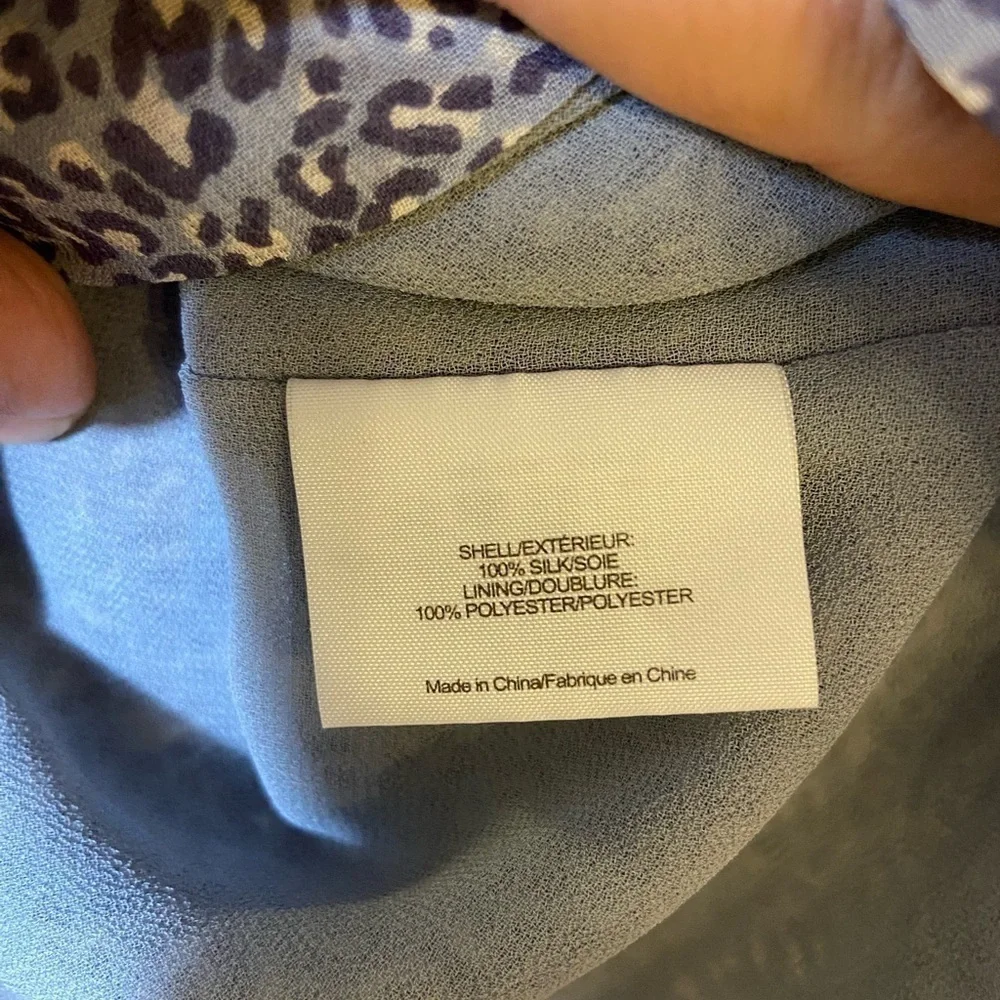Tory Burch Lisa Blue Leopard Cheetah Animal Print Long Sleeve Silk Blouse Sz 6